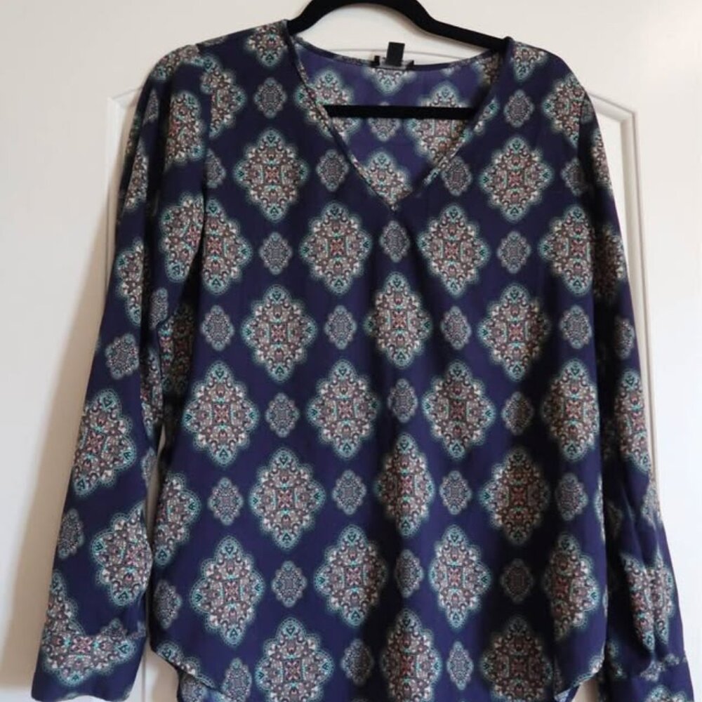 Ann Taylor Navy Multicolor Top, Sz S